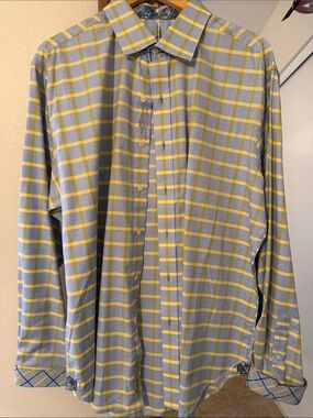 Robert Graham Blue and Yellow Windowpane Casual Button-Down Shirt